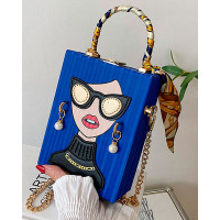 Vintage Figure Pearls Decor Evening Phone Bag - blue