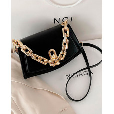 Vintage Plain Chain Handle Crossbody Bag - black