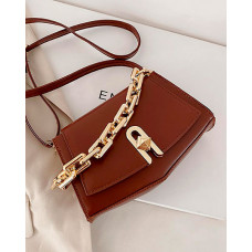 Vintage Plain Chain Handle Crossbody Bag - brown