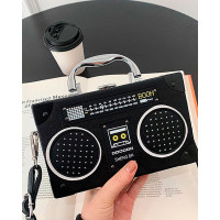 Vintage Radio-Shaped Square Handbag Funny Crossbody Bag - black