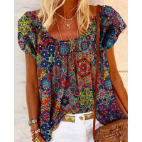 Vintage Tribal Print Casual Top - Multicolor