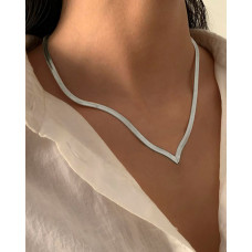 Vintage V Shaped Herringbone Necklace - silver