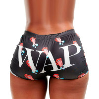 WAP Letter Lip Tougue Print Boy Shorts Panty - black