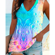 Waterdrop Print Ombre V-Neck Tank Top - Multicolor