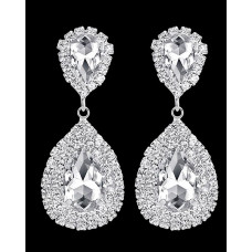 Waterdrop Rhinestone Drop Earrings - silver