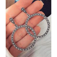 Waterfrop Rhinestone Decor Hoop Drop Earrings - silver