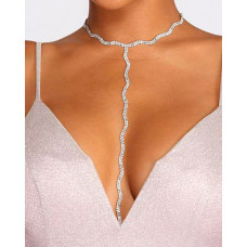 Wave Shaped Rhinestone Decor Body Chain - silver