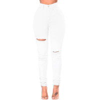 White High Waist Ripped Skinny Jeans - white