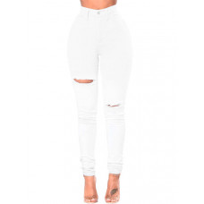 White High Waist Ripped Skinny Jeans - white