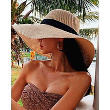 Wide Brim Foldable Beach Straw Sun Hat - khaki