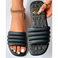 Wide Strap Summer Beach Slippers - black