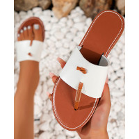 Wide Strap Toe Post Summer Beach Flip Flops - white