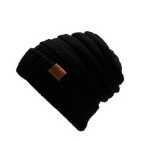 Women's Beanie Slouchy Street Dailywear Casual Pure Color Work Fall Winter Knit Hat - black