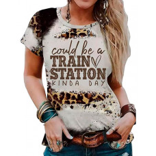 Women's Leopard Retro Letter Print Casual Top - khaki