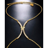 X Shaped Butterfly Decor Rhinestone Body Chain - gold