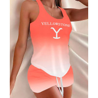 Yellowstone Graphic Print Drawstring Cami Set - orange