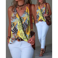 Zebra Stripe Leopard Print Halter Wrap Tank Top - yellow