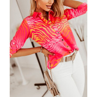 Zebra Stripe Print Ombre Button Down Shirt - Multicolor