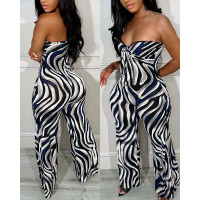 Zebra Stripe Print Tied Detail Jumpsuit - black