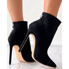 Zip Back Stiletto Heel Ankle Boots - black