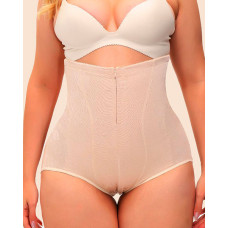 Zip Front High Waist Butt Lifting Lace Patch Shapewear - nude