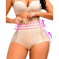 Zip Front Lace Tummy Control Body Shapewear Butt Lifter Slip Shorts - nude