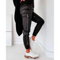 Zipper Design Drawstring Ruched Pants - black