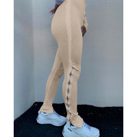 Zipper Design High Waist Slit Leggings - Apricot