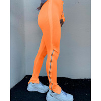 Zipper Design High Waist Slit Leggings - orange