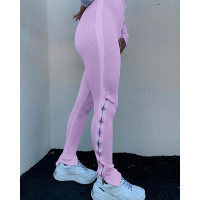 Zipper Design High Waist Slit Leggings - purple