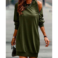 Zipper Design Long Sleeve Casual Dress - green