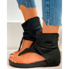 Zipper Design Slingback Thong Sandals - black