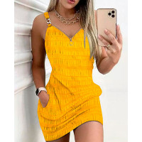 Zipper Design Textured Suspender Dress - yellow