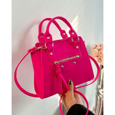 Zipper Detail Magnet Felt Square Satchel Bag - hot pink