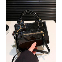 Zipper Detail Tassel Satchel Bag - black