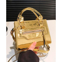 Zipper Detail Tassel Satchel Bag - gold