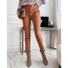 Zipper Fly Buttoned Skinny Pants - khaki