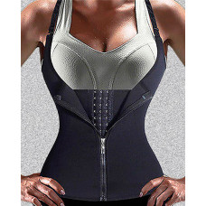 Zipper Waist Trainer Corset Neoprene Sweat Belt Tummy Slimming Sport Shapewear - black