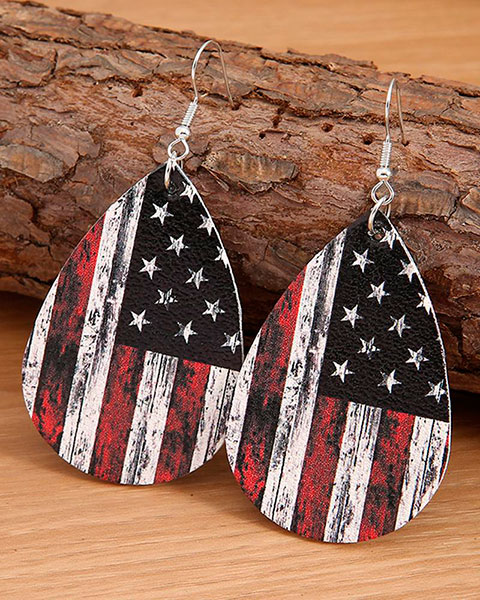 1Pair Independence Day Vintage Flag Waterdrop Earrings - Multicolor