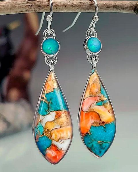 1Pair Vintage Colorful Glass Teardrop Earrings Jewelry Gift - Multicolor