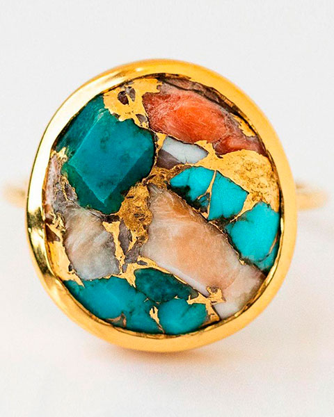 1pc Colorful Turquoise Trendy Vintage Ring - gold
