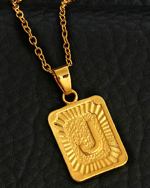 1pc Letter Embossed Square Pendant Necklace - style10 1pc Letter Embossed Square Pendant Necklace - style10