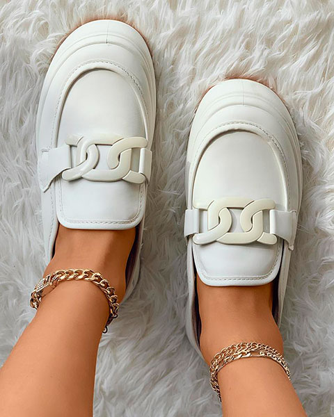 Casual Slip On Chain Decor Flats - white Casual Slip On Chain Decor Flats - white