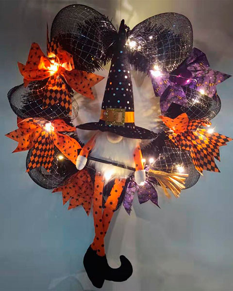 Halloween Lighted Wreath Autumn Harvest Wreaths Gnome Rudolph Doll Garland Front Door Thanksgiving Festival Decoration Ornaments - Multicolor