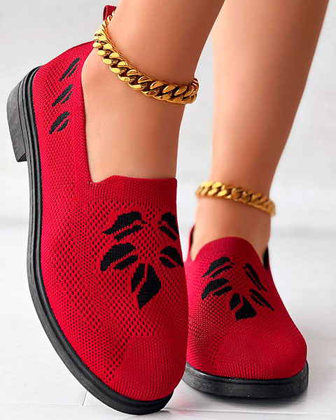 Leaf Pattern Breathable Casual Slip-On - red Leaf Pattern Breathable Casual Slip-On - red
