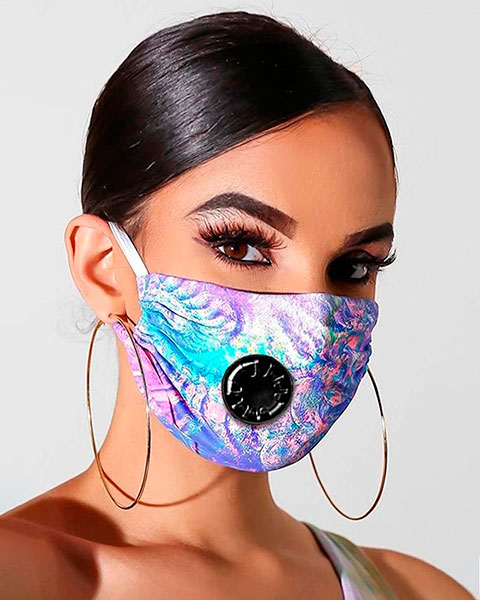 Print Breathing Washable Valve Face Mask (2 filters as gift) - Multicolor
